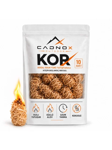 CADNOX KOR doğal odun yünü tutuşturucu 10 adet paket ve yanan tutuşturucu