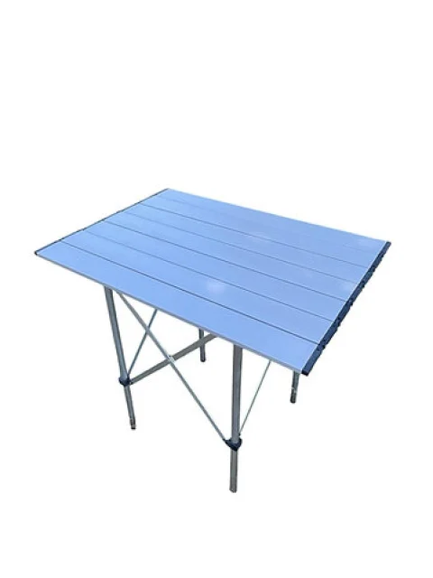 Star 50 × 70 alüminyum kamp masası, katlanır ayakları ve açık tabla görünümü