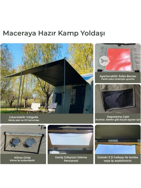 HABL 8 Kişilik 8.1 m² – Tenteli Gölgelikli, 4 Mevsim, Su Geçirmez Şişme Çadır 300x270x220 cm detay görseli 1