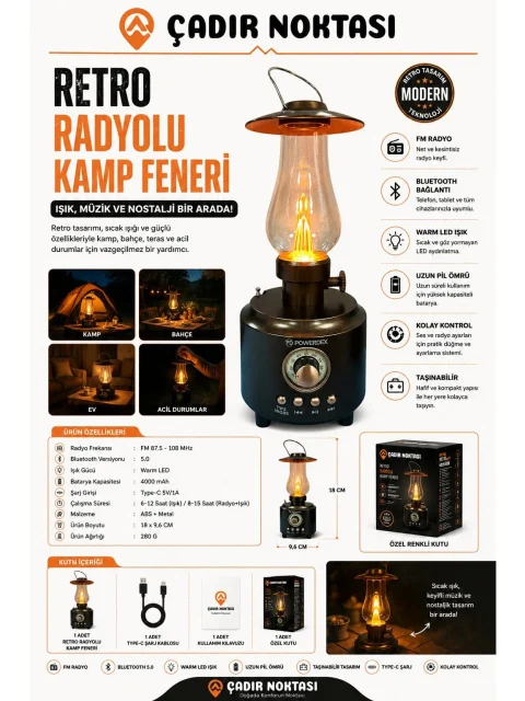 RETRO -Radyolu Kamp Feneri ürün görseli