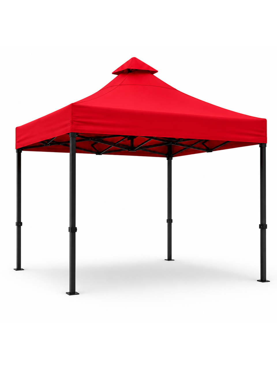 Beyaz fonda kırmızı üst şapkalı 3x3 premium siyah gazebo iskeleti