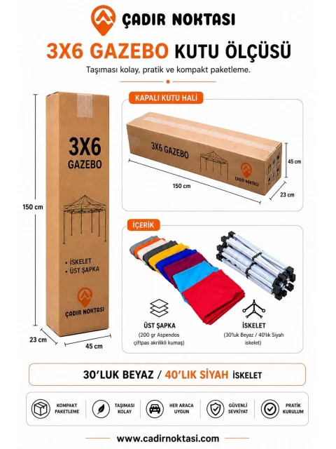 3×6 Gazebo Çadır Kapalı Kutu İçeriği ürün görseli