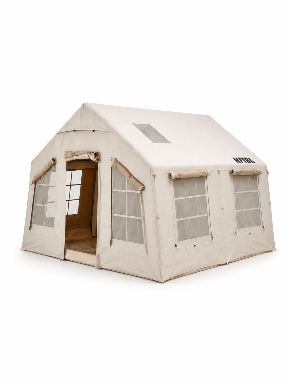 HABL 13.2 m² geniş aile tipi şişme kamp çadırı, beyaz fonda kurulu görünüm