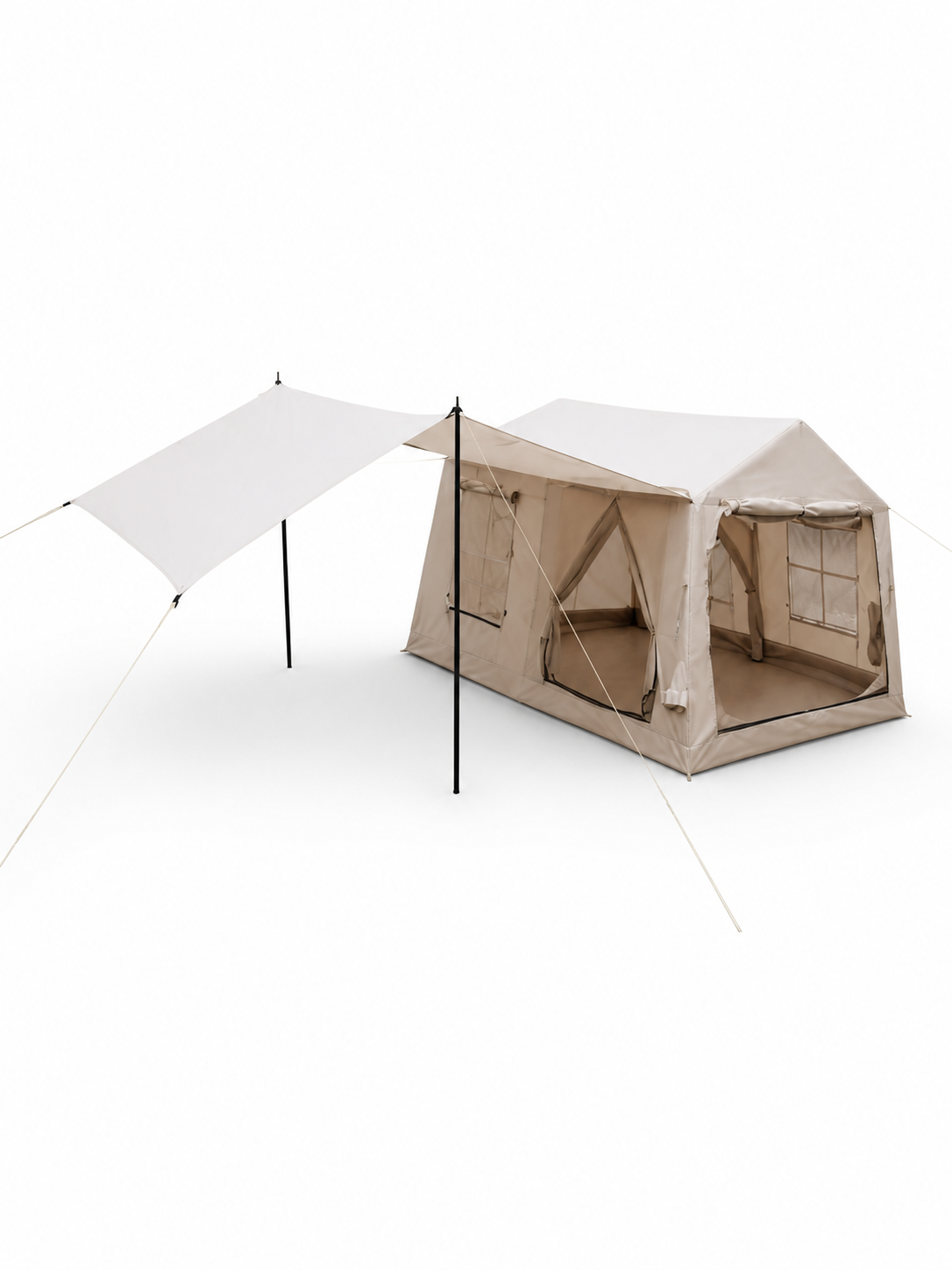 HABL 12 Kişilik 12 m² Tenteli Şişme Çadır Ana Görsel HABL 12 kişilik 12 m² tenteli şişme çadır, beyaz fonda kurulu görünüm