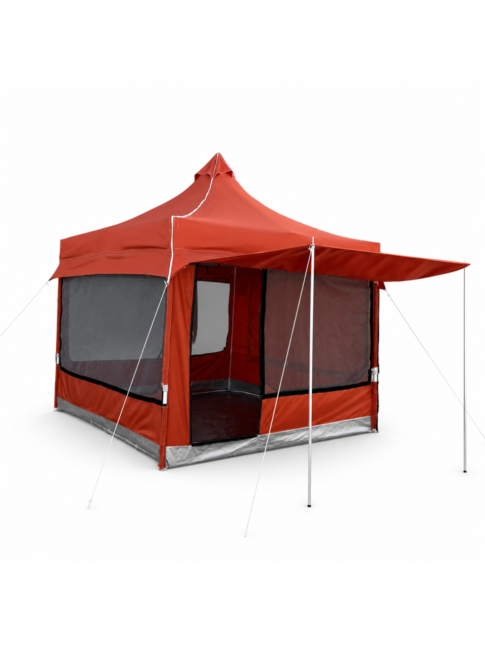 Nova 3×3 9 m² dört mevsim kamp çadırı, kırmızı, ön gölgelikli
