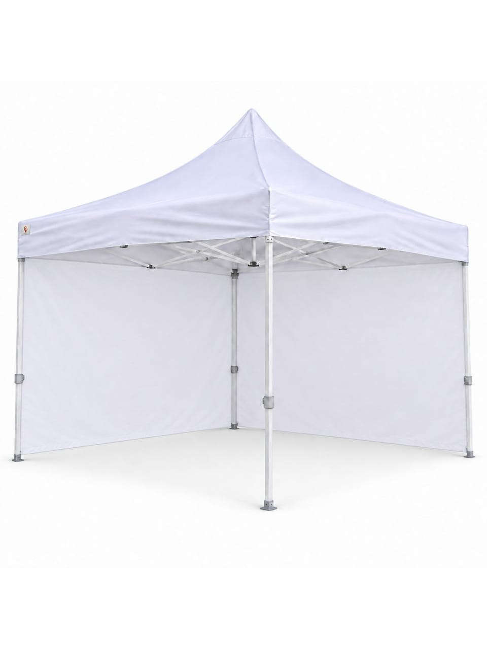3×3 iki yan kapalı gazebo, 30’luk beyaz iskelet ve L şeklinde iki düz kumaş yan panel