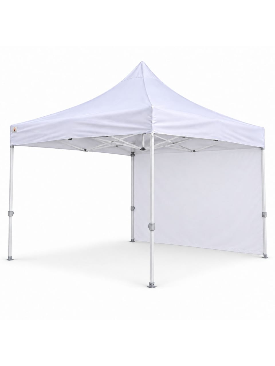 3×3 tek yan kapalı gazebo, 30’luk beyaz iskelet, üst bez ve bir düz kumaş yan panel
