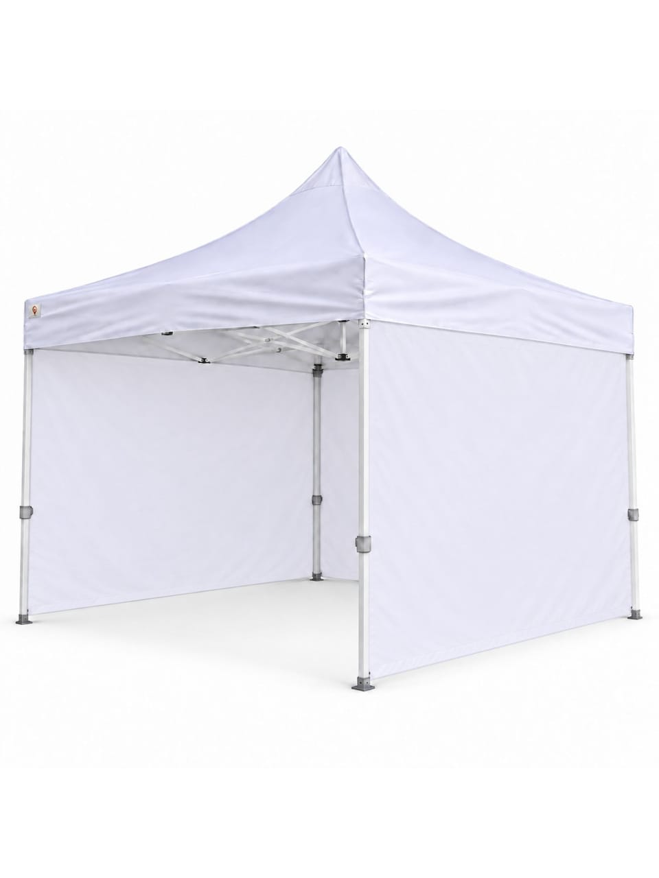 3×3 üç yan kapalı gazebo, 30’luk beyaz iskelet, üç düz kumaş panel ve açık ön giriş
