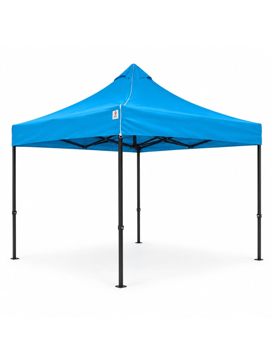 Beyaz zeminde mavi üst bezli 3×3 Premium gazebo çadır ve 40’lık siyah iskelet