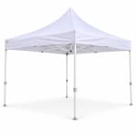 Beyaz zeminde 3×3 gazebo çadır, beyaz üst bez ve 30’luk beyaz iskelet takımı