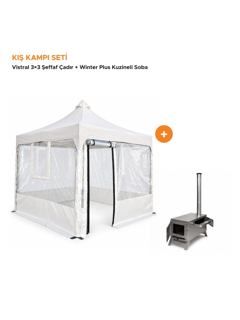 CADNOX Kış Kampı Seti – Vistral 3×3 Şeffaf Çadır ve Winter Plus Kuzineli Soba