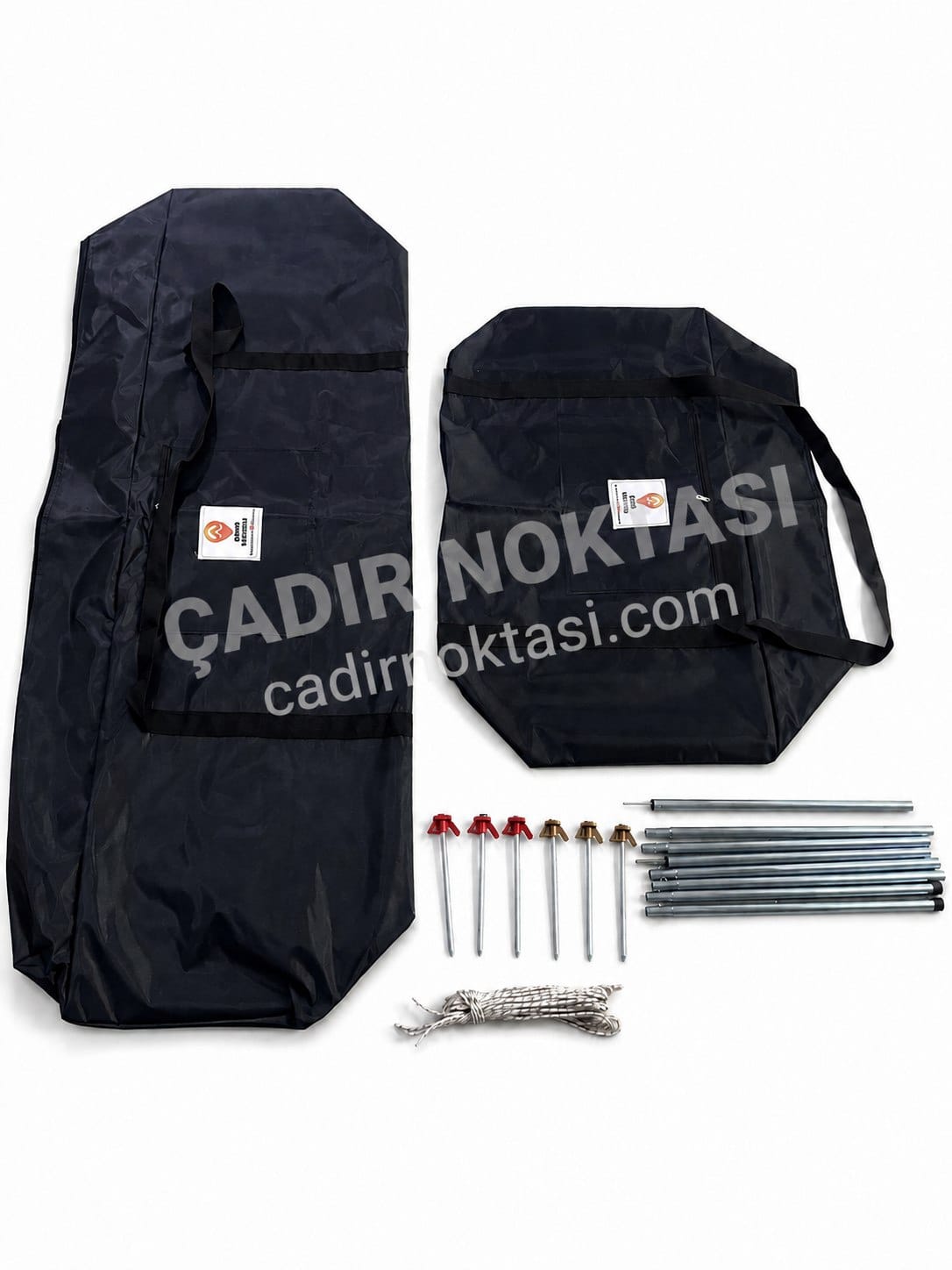 İskelet ve kit çantaları, gölgelik demirleri, 6 kazık ve ip seti