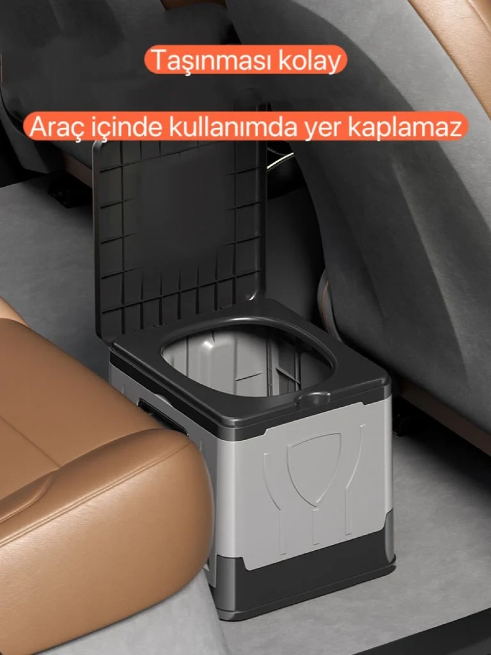 Katlanır portatif kamp tuvaletinin araç içinde açık kullanımı