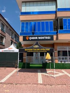 Baykan Tulum Atölyesi için üretilen baskılı gazebo çadır – Çadır Noktası