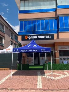 Anahtar Parti Bor İlçe Başkanlığı için üretilen baskılı gazebo çadır – Çadır Noktası