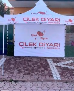 Çilek Diyarı Hüyük Konya için üretilen baskılı gazebo çadır – Çadır Noktası
